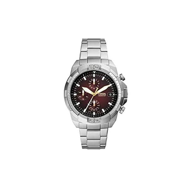 Fossil Reloj para Hombre Bronson, movimiento Cronógrafo, caja de 44mm de acero inoxidable plateado con correa de acero inoxidable, FS5878